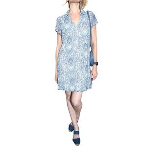 Harper 241 Blue Paisley Collar Shift Dress Cap Sleeve Casual Resortwear Y2K Sz M